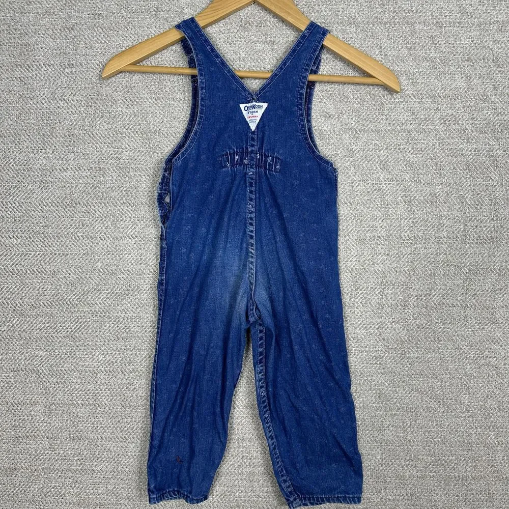 Vtg Osh‎ Kosh B'Gosh Sz 3T Girls Vestback Denim Overalls Blue Lace USA Union Tag